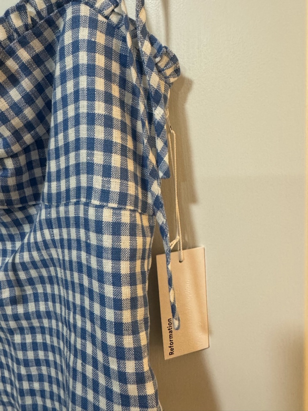 NWT Reformation Holcomb Linen Top Azure Check Size 6 $128 - Picture 3 of 12